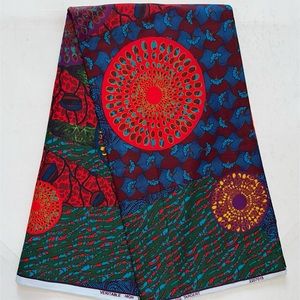 African Print Fabric/ Ankara - Blue, Red, Purple 'Sanaa' Design, 6 YARDS